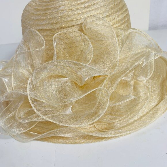 Bellady Wide Brim Church Hat VTG Champagne Wedding Sinamay Formal Church Derby - Picture 11 of 11